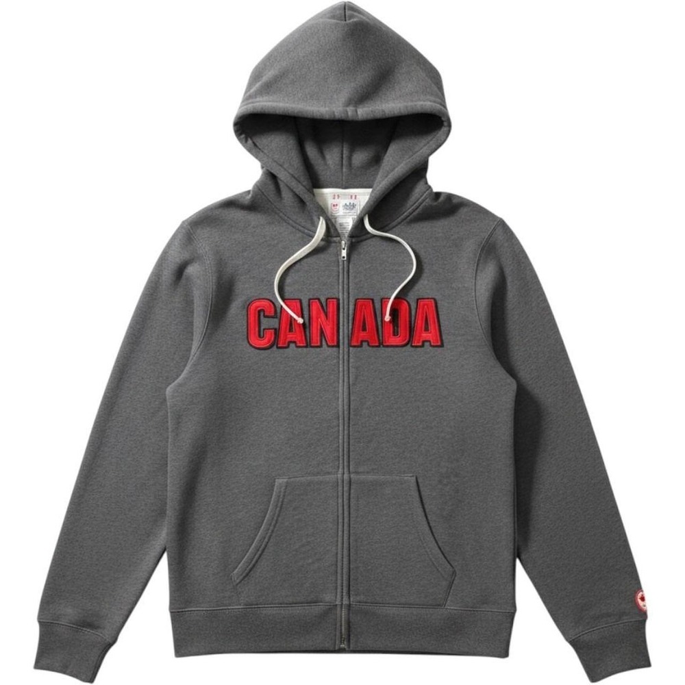 Hudson Bay Canada official gray zip up hoodie with red 'CANADA' size L oversized